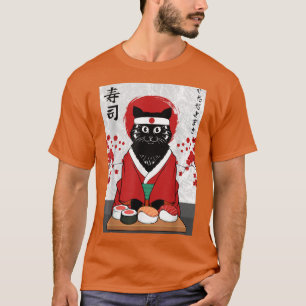 Cute Sushi Master Cat Samurai Kitty Japan Japanese T-Shirt