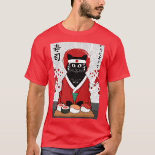 Cute Sushi Master Cat Samurai Kitty Japan Japanese T-Shirt
