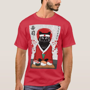 Cute Sushi Master Cat Samurai Kitty Japan Japanese T-Shirt