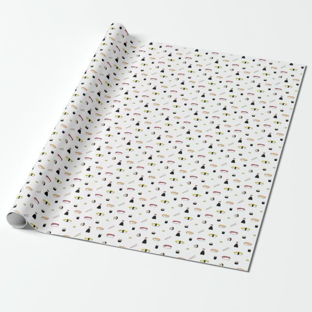 Cute Sushi Pattern | Japanese Food Illustration Wrapping Paper (Unrolled)