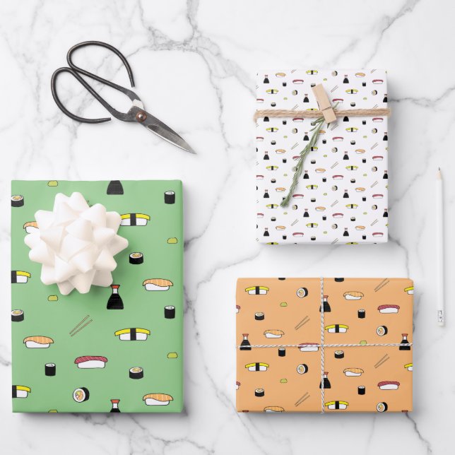 Cute Sushi Pattern | Japanese Food Illustration Wrapping Paper Sheet (Front)