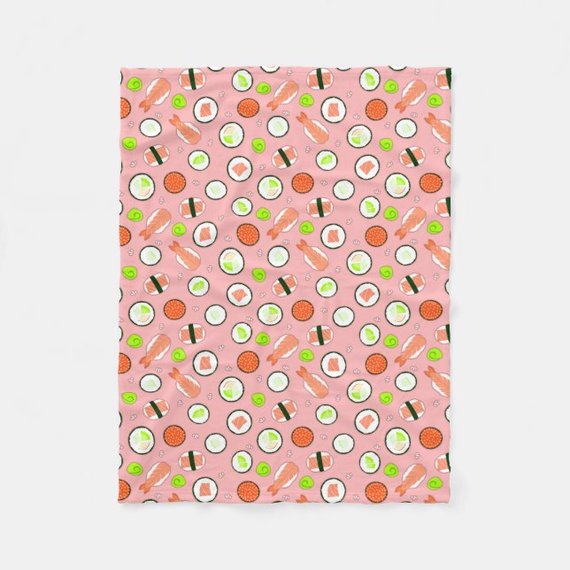 Cute Sushi Pattern Pink Fleece Blanket (Front)