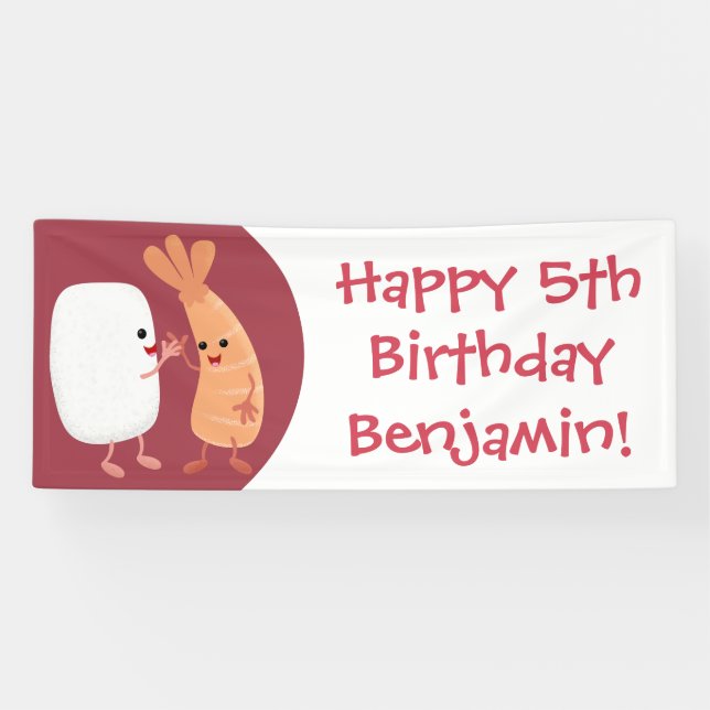 Cute sushi rice prawn friends cartoon banner (Horizontal)