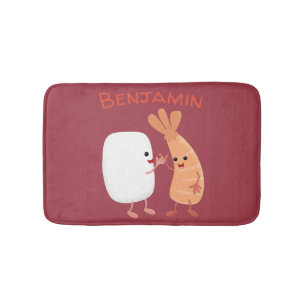 Cute sushi rice prawn friends cartoon bath mat