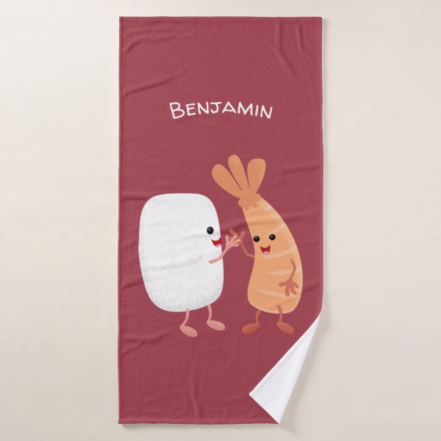 Cute sushi rice prawn friends cartoon bath towel set (Bath Towel)