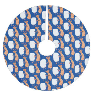 Cute sushi rice prawn friends cartoon brushed polyester tree skirt