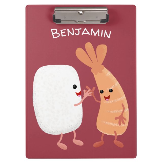 Cute sushi rice prawn friends cartoon clipboard (Front)