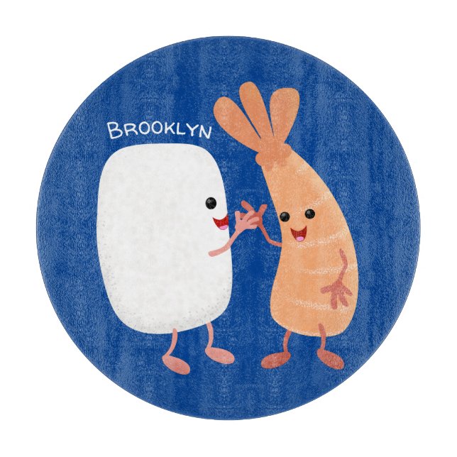 Cute sushi rice prawn friends cartoon cutting board (Front)