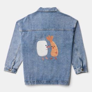 Cute sushi rice prawn friends cartoon denim jacket