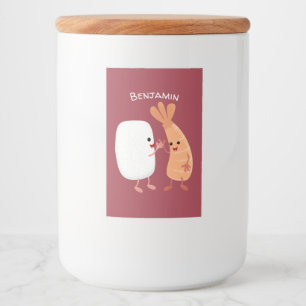 Cute sushi rice prawn friends cartoon food label