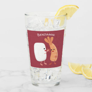 Cute sushi rice prawn friends cartoon glass
