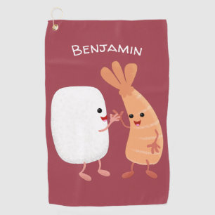Cute sushi rice prawn friends cartoon golf towel