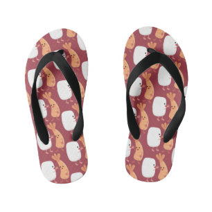 Cute sushi rice prawn friends cartoon kid's flip flops