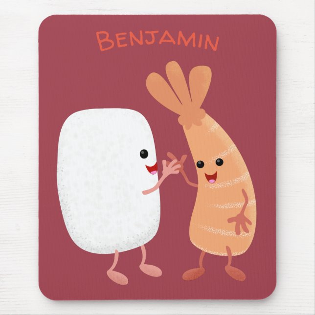 Cute sushi rice prawn friends cartoon mouse mat (Front)
