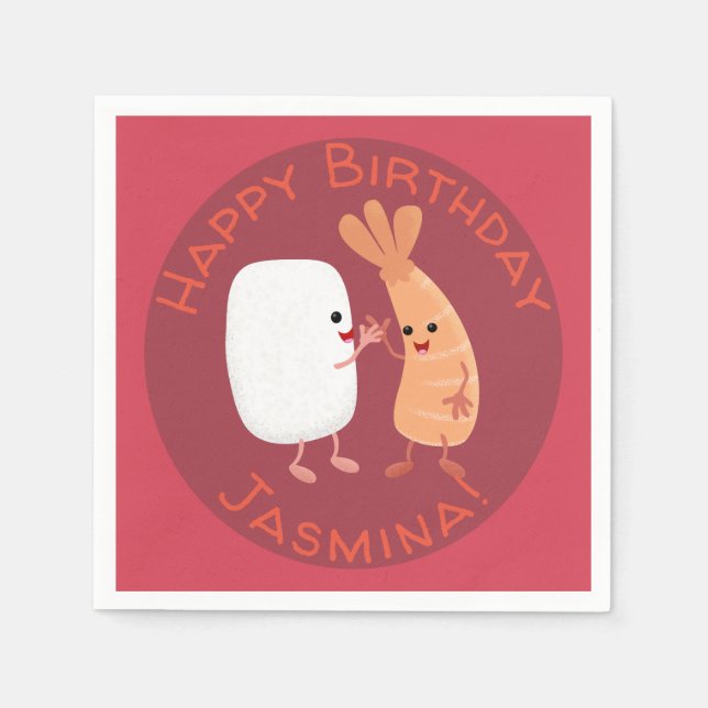 Cute sushi rice prawn friends cartoon napkin (Front)