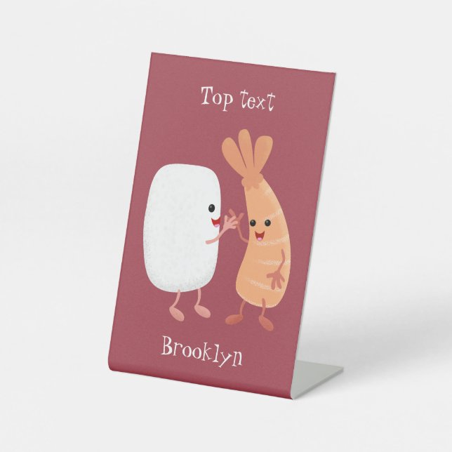 Cute sushi rice prawn friends cartoon pedestal sign (Front)