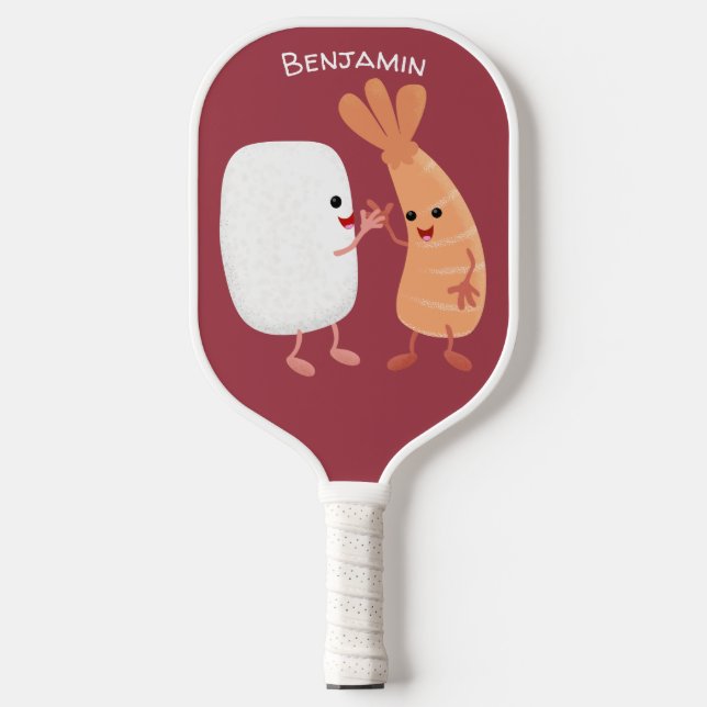 Cute sushi rice prawn friends cartoon  pickleball paddle (Front)