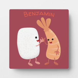 Cute sushi rice prawn friends cartoon plaque