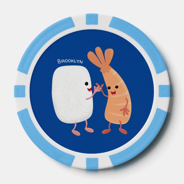 Cute sushi rice prawn friends cartoon poker chips (Front)