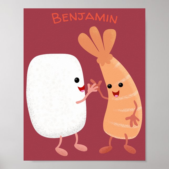 Cute sushi rice prawn friends cartoon poster (Front)