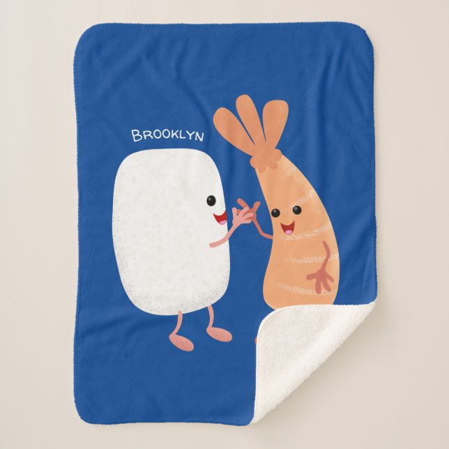 Cute sushi rice prawn friends cartoon sherpa blanket (Front)