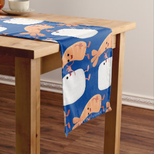 Cute sushi rice prawn friends cartoon short table runner