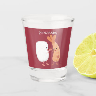 Cute sushi rice prawn friends cartoon shot glass