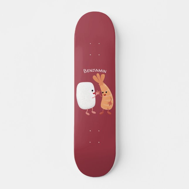 Cute sushi rice prawn friends cartoon skateboard (Front)