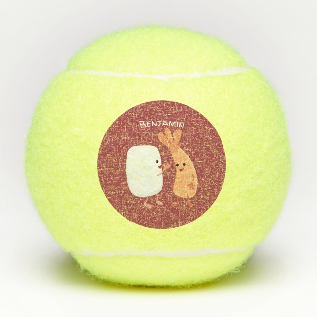 Cute sushi rice prawn friends cartoon tennis balls (Front)