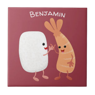 Cute sushi rice prawn friends cartoon tile