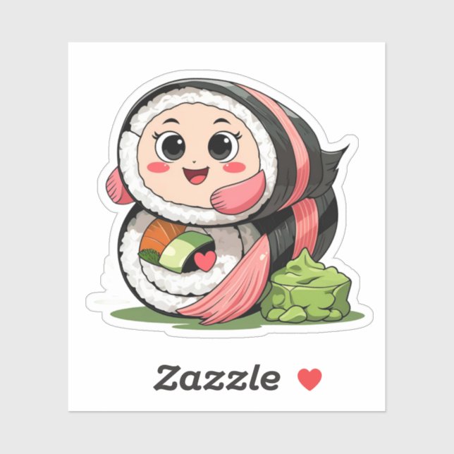 Cute Sushi Roll Hugging Wasabi Sticker with Big Ey (Sheet)