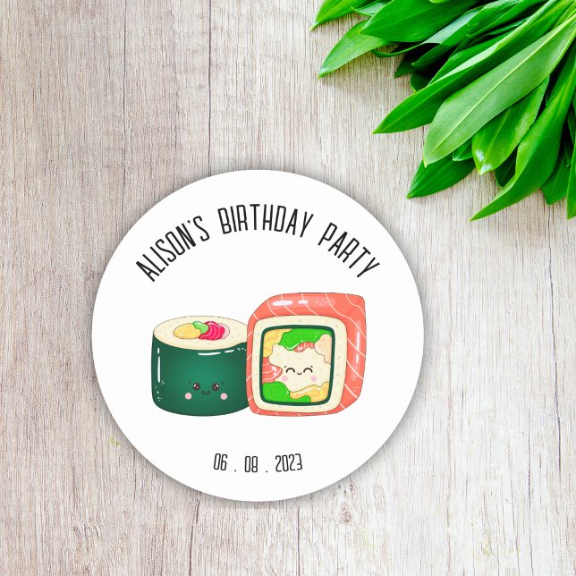 Cute Sushi Rolls Birthday Classic Round Sticker (Creator Uploaded)