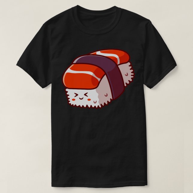 Cute Sushi Salmon Cartoon Illustration T-Shirt (Design Front)