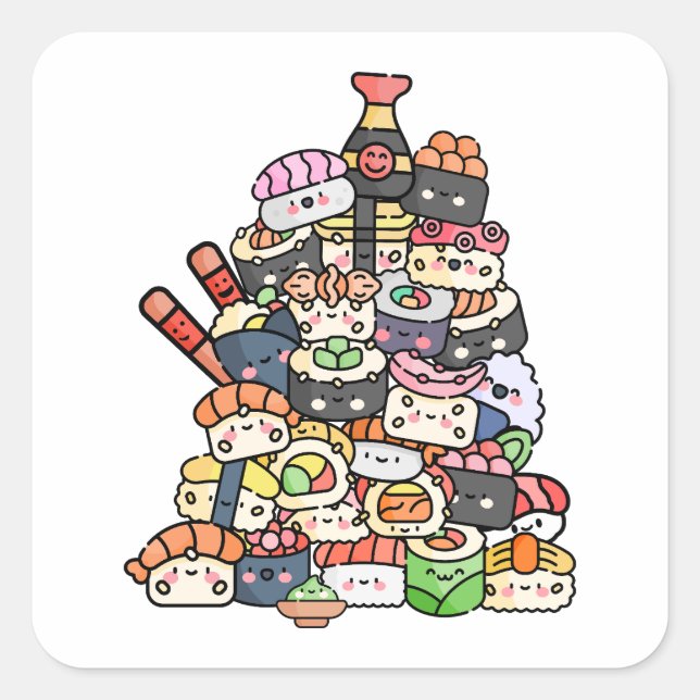 Cute Sushi Tower Square Sticker (Front)