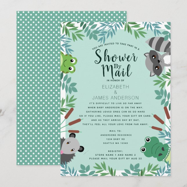 Cute Swamp Critters Baby Shower by Mail Invitation (Front/Back)