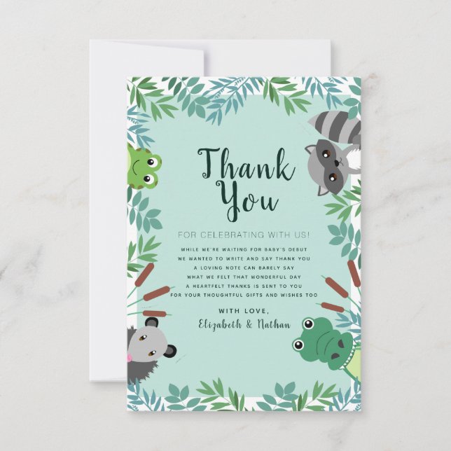 Cute Swamp Critters Baby Shower Thank You (Front)