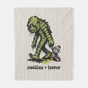 Cute Swamp Monster Sock Monkey Toy Funny Phrase Fleece Blanket