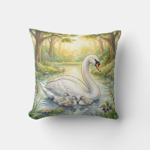 Cute Swan And Babies River and Lake Animals Cushion