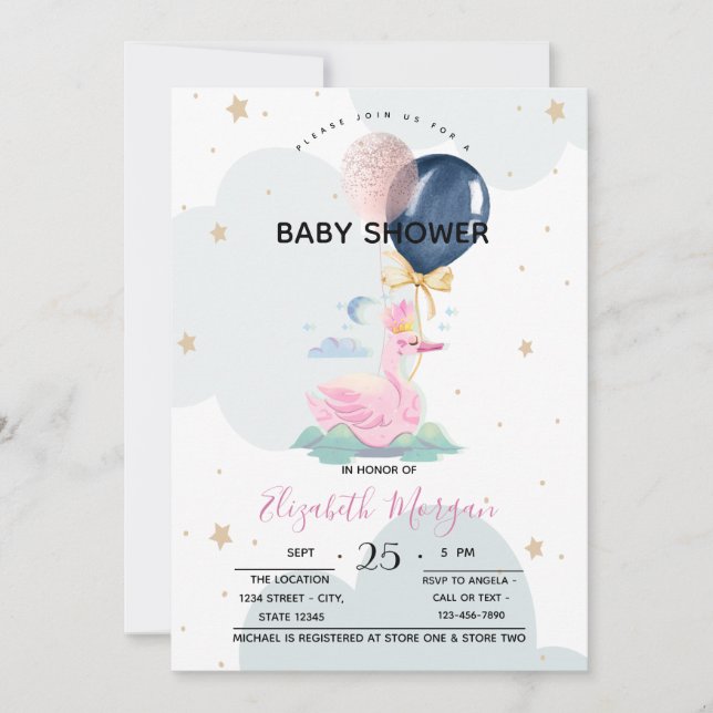 Cute Swan Balloons Baby Shower  Invitation (Front)
