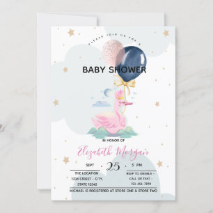 Cute Swan Balloons Baby Shower  Invitation