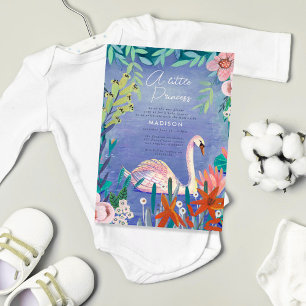 Cute Swan Bird Elegant Blue & Pink Baby Shower Invitation