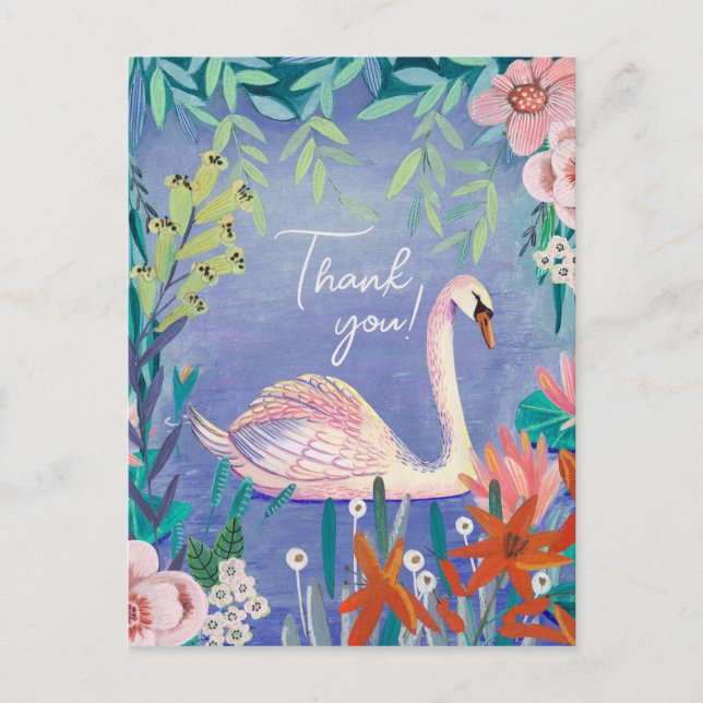 Cute Swan Bird Elegant Blue Thank you Postcard (Front)
