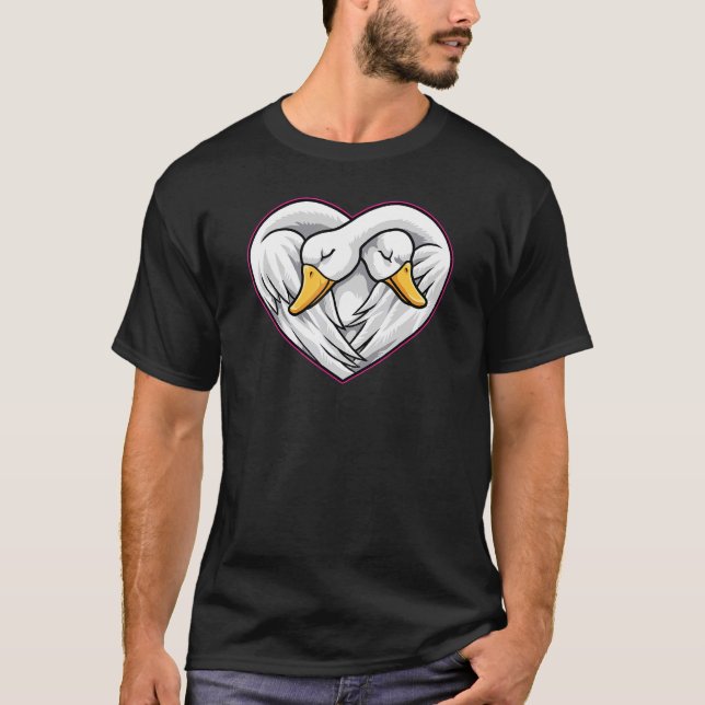 Cute Swan Couple Heart Shape Love Animals T-Shirt (Front)