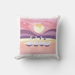 Cute Swan Family water colour Throw Pillow