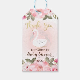 Cute Swan, Floral Baby Shower Gift Tags