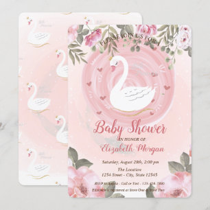 Cute Swan,Floral Baby Shower Invitation