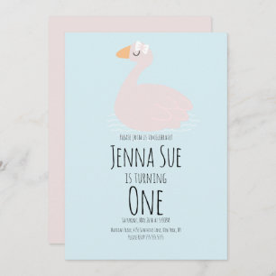 Cute Swan Girls Pink Birthday Party Invitation