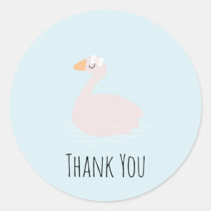 Cute Swan Girls Pink Birthday Thank You   Classic Round Sticker