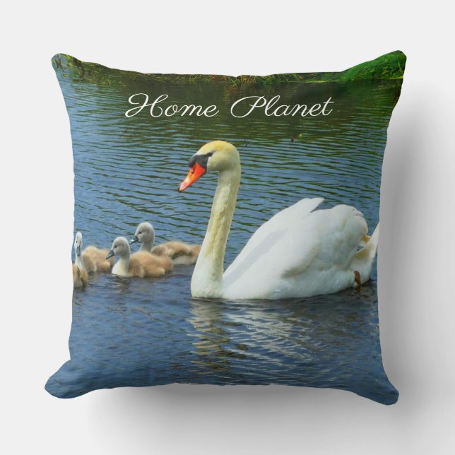Cute Swan Lake & Home Planet Calligraphy Cushion (Front)