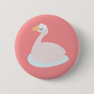 Cute Swan Pink Bow Confetti Girls Birthday Party 6 Cm Round Badge